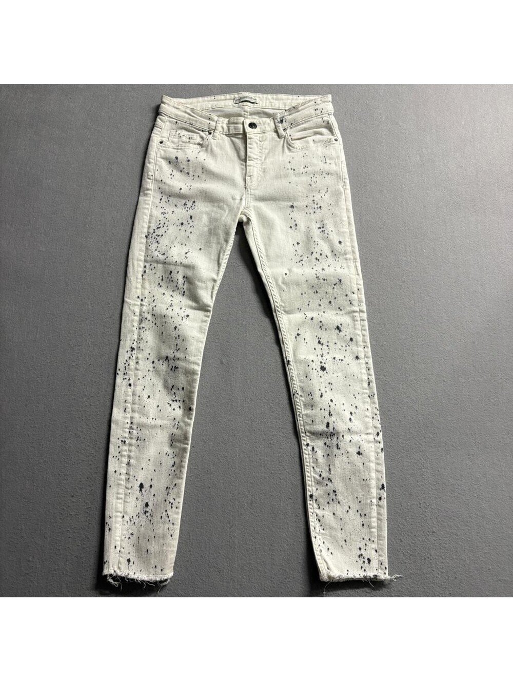 Zara Woman Premium Denim Collection Jeans Size 4 White Paint Splatter Skinny